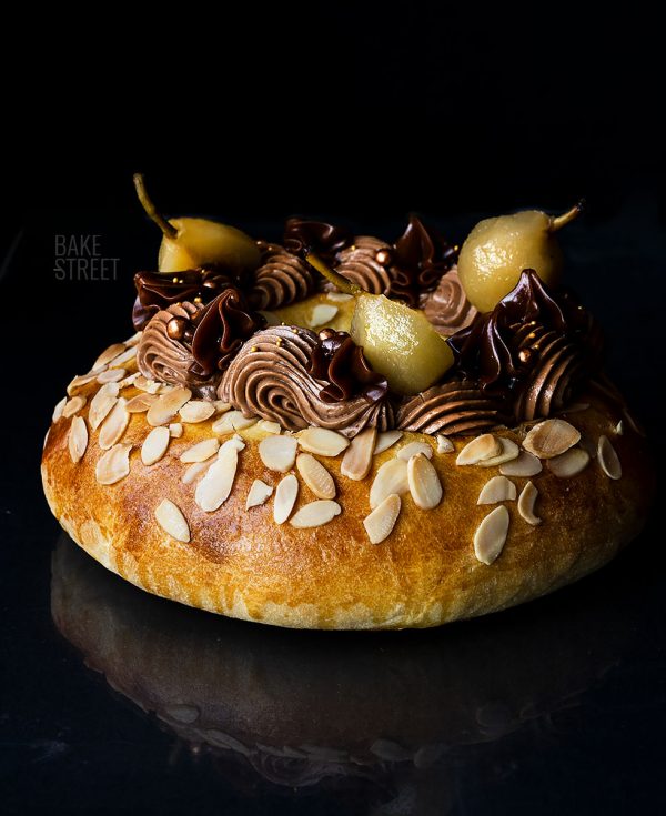 Roscón chocolate, caramelo y pera